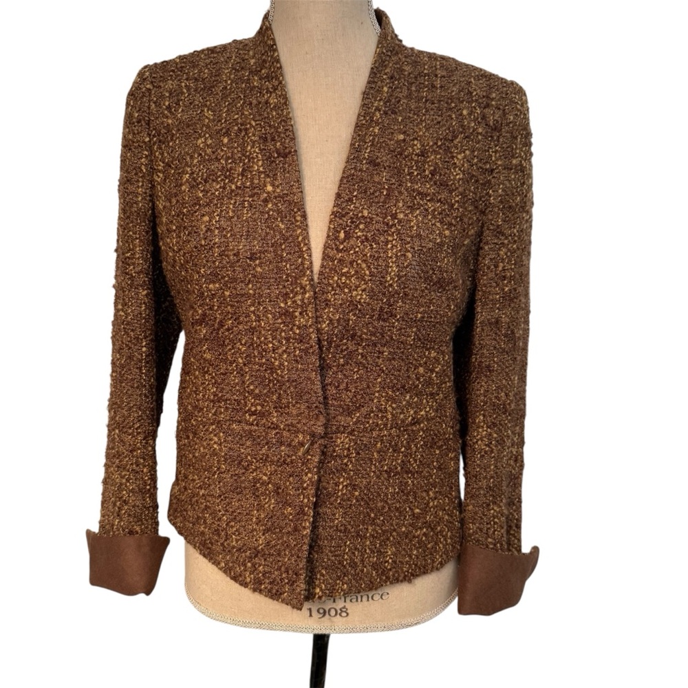 AKRIS JACKET BLAZER BROWN TWEED COAT LONG SLEEVE LUXURY SIZE 6